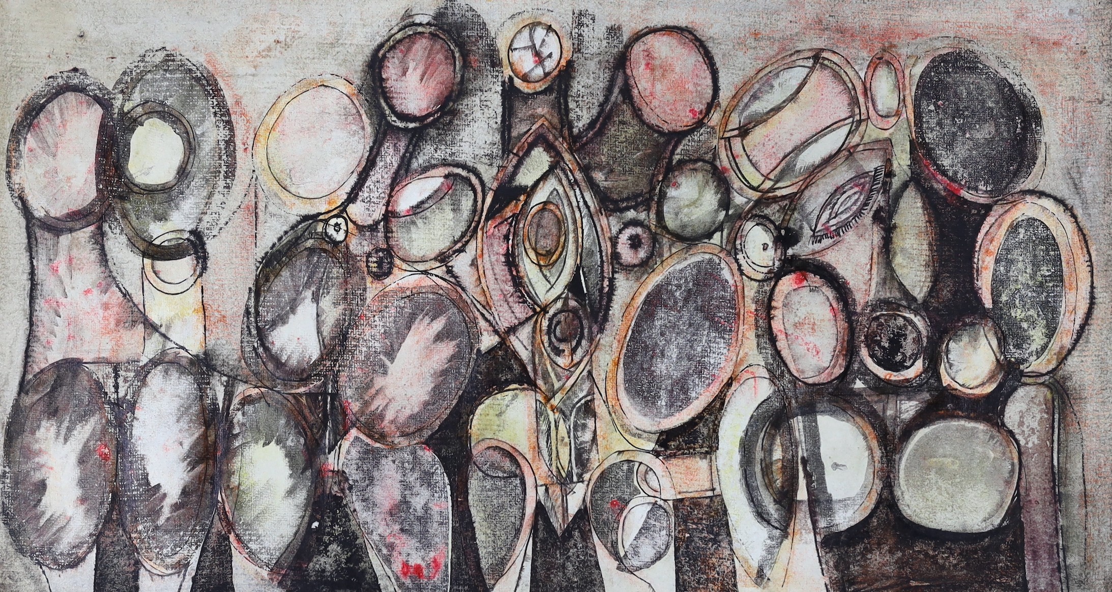 Amil 62, mixed media on paper, Untitled, inscribed verso, 34 x 62cm, unframed